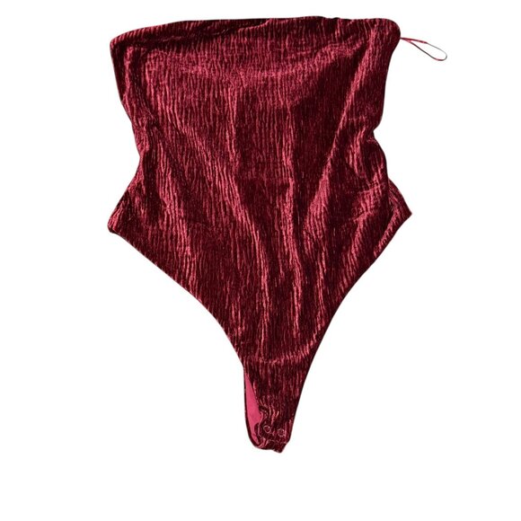 Naked Wardrobe Red Wine Textured Velvet Strapless Bodysuit Womens Small - Picture 3 of 7
